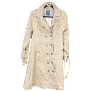 Modcloth Classic Imagination Trench Coat Khaki Womens L Jacket Double Breasted